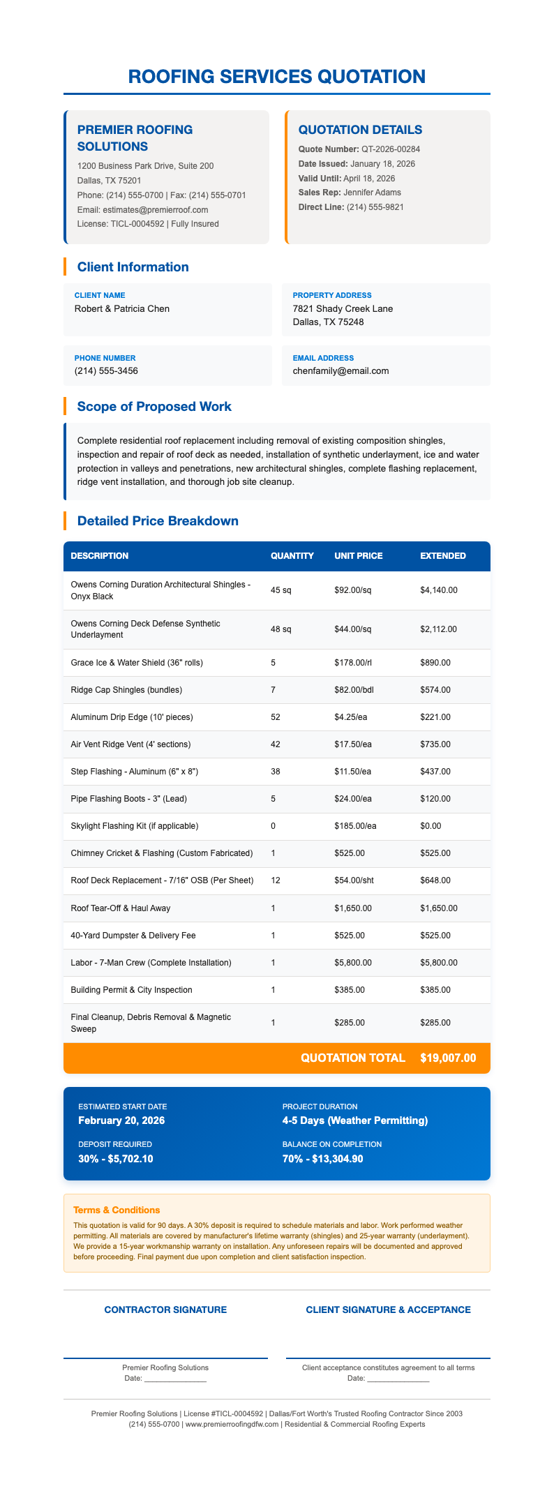 Professional blue roofing quotation